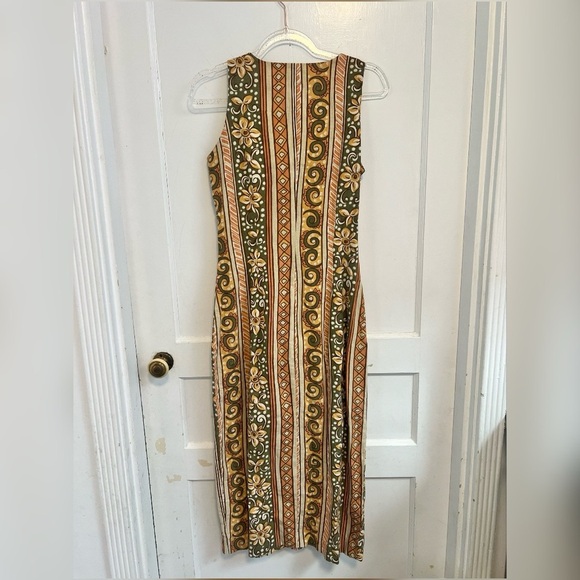 Vintage 90s Express Linen Blend Wrap Dress Buttons Stripe Floral Size 6 - Picture 3 of 3